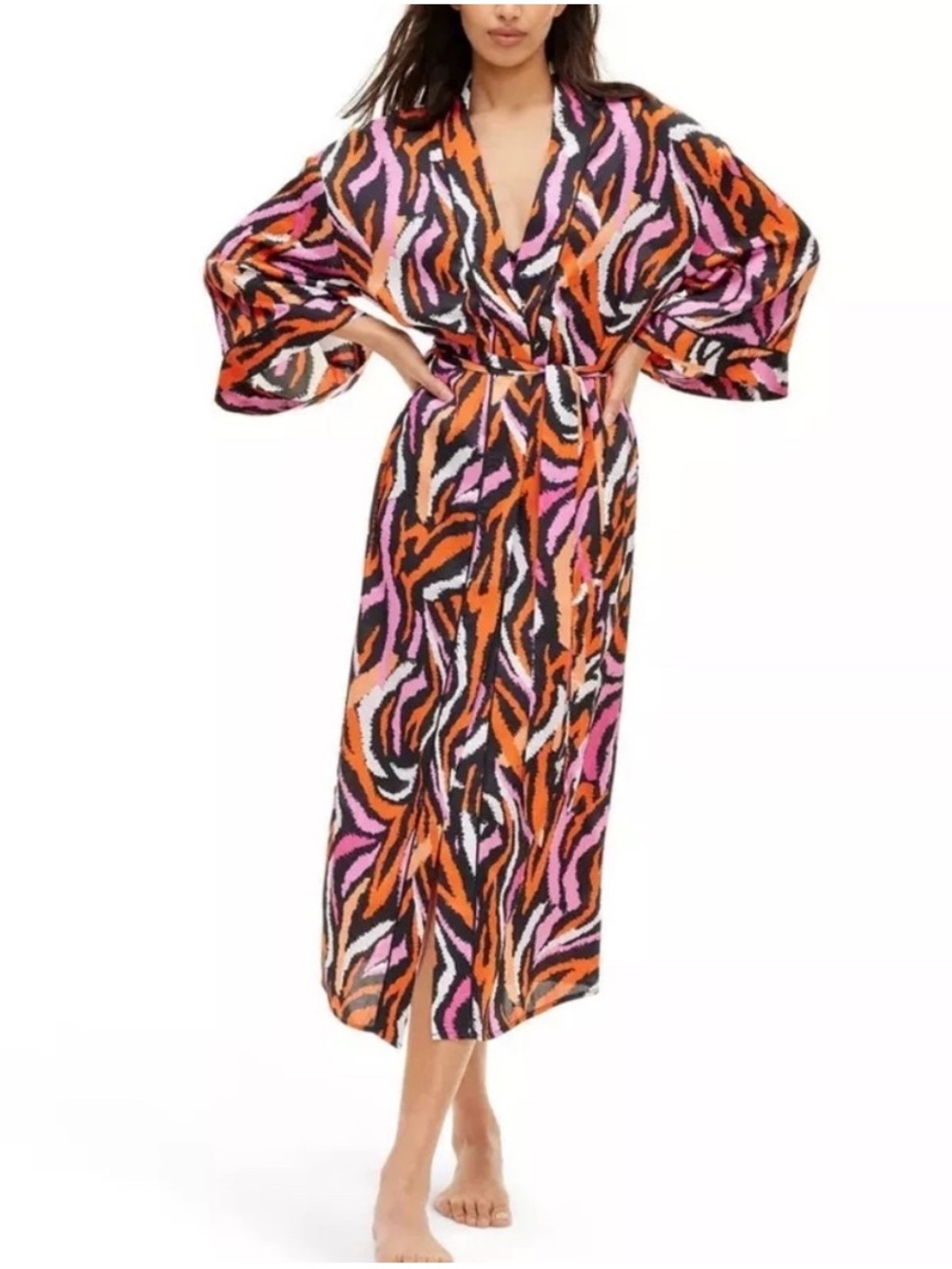 Diane Von Furstenberg for Target Long Satin Disco Zebra-Print Kimono/Robe NWT - Picture 2 of 12